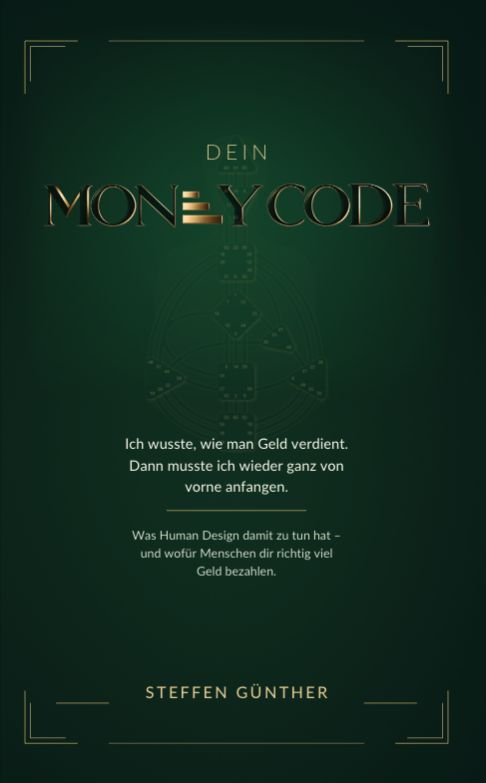 Buchcover von „Dein Money-Code“ von Steffen Günther, dunkelgrün mit goldener Schrift